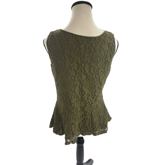 Loft Womens L Petite Olive Green Lace Peplum Tank Top Sleeveless Blouse - Picture 4 of 6
